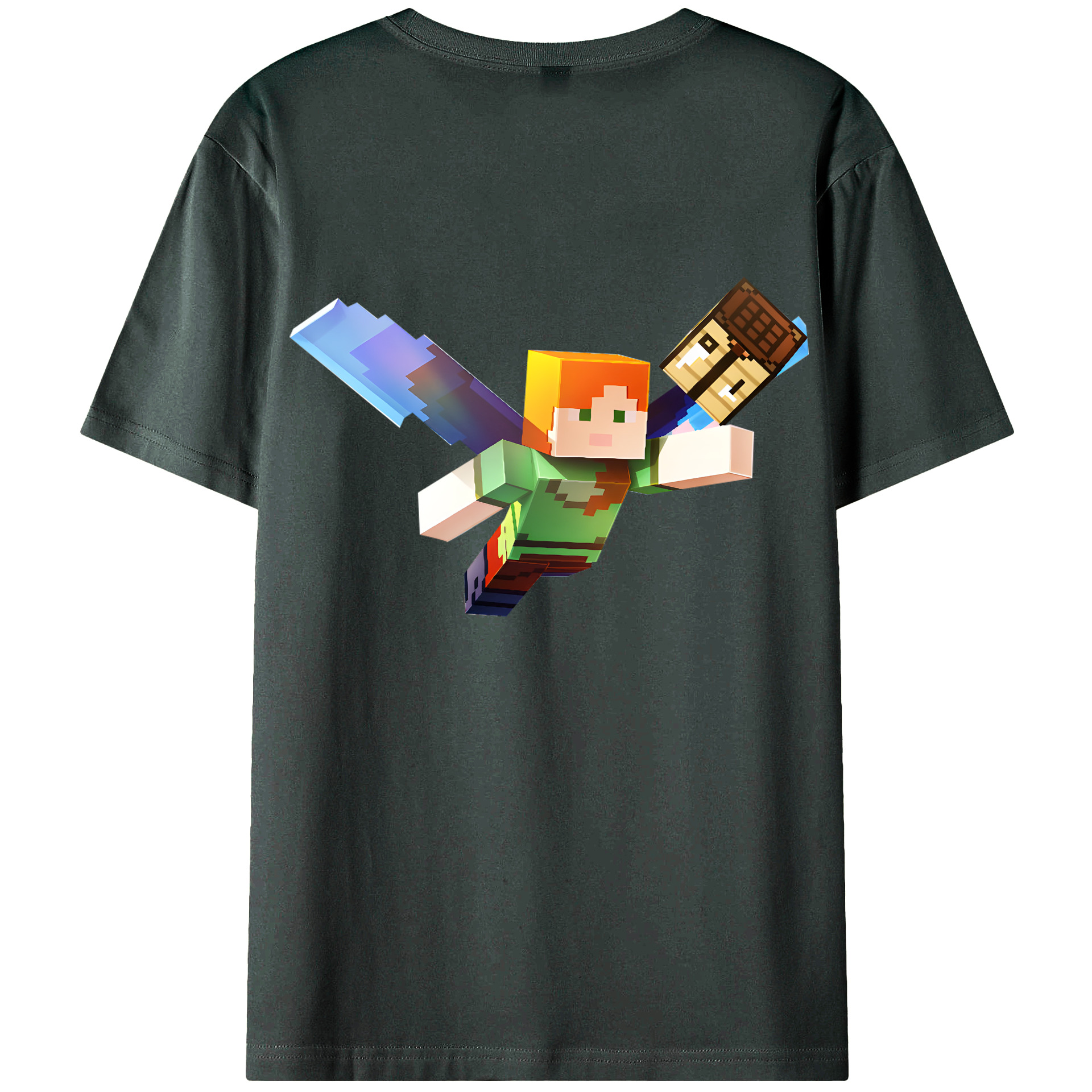 （画像用） マインクラフト ブロックの世界 Minecraft MC Block world 綿100％ メンズ半袖Tシャツ（バックプリント） 通気性